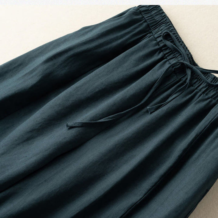 Pantaloni corti Buddha Stones tinta unita in cotone e lino con tasche, gamba larga da donna