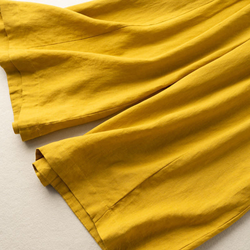 Pantaloni corti Buddha Stones tinta unita in cotone e lino con tasche, gamba larga da donna