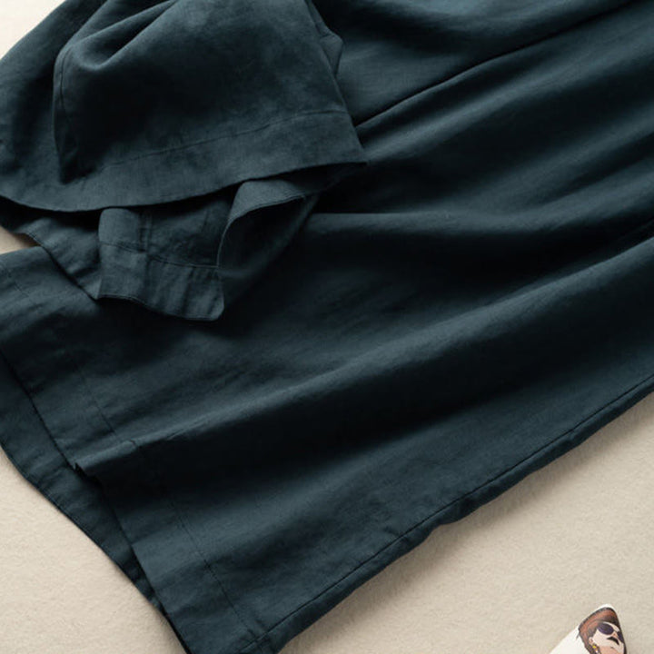 Pantaloni corti Buddha Stones tinta unita in cotone e lino con tasche, gamba larga da donna