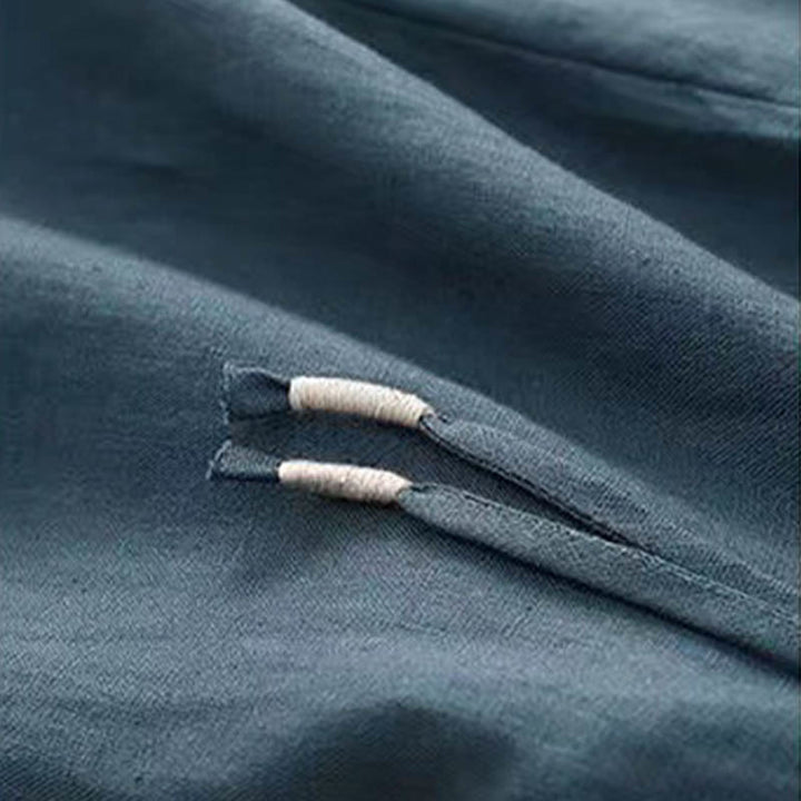 Pantaloni larghi da donna in cotone e lino con tasche, tinta unita, casual, con un bottone , Buddha Stones