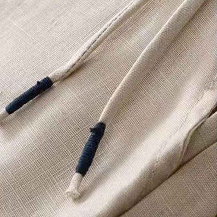 Pantaloni larghi da donna in cotone e lino con tasche, tinta unita, casual, con un bottone , Buddha Stones