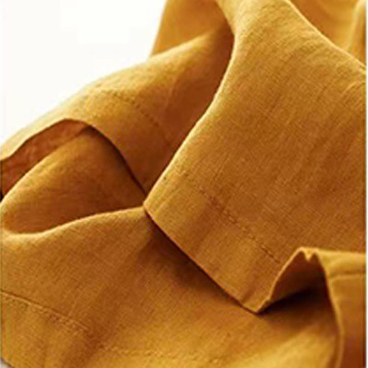 Pantaloni larghi da donna in cotone e lino con tasche, tinta unita, casual, con un bottone , Buddha Stones