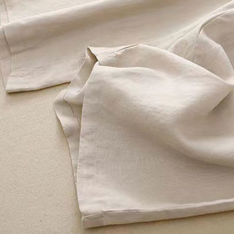 Pantaloni larghi da donna in cotone e lino con tasche, tinta unita, casual, con un bottone , Buddha Stones