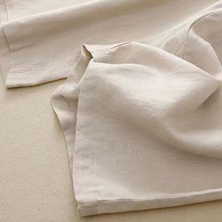 Pantaloni larghi da donna in cotone e lino con tasche, tinta unita, casual, con un bottone , Buddha Stones