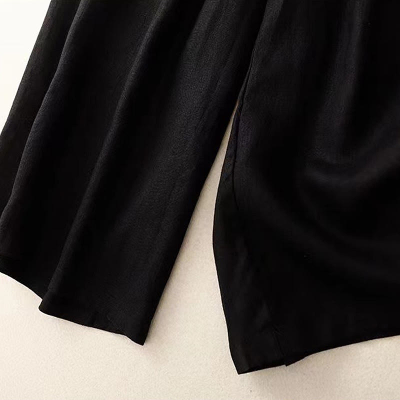 Pantaloni larghi da donna in cotone e lino con tasche, tinta unita, casual, con un bottone , Buddha Stones