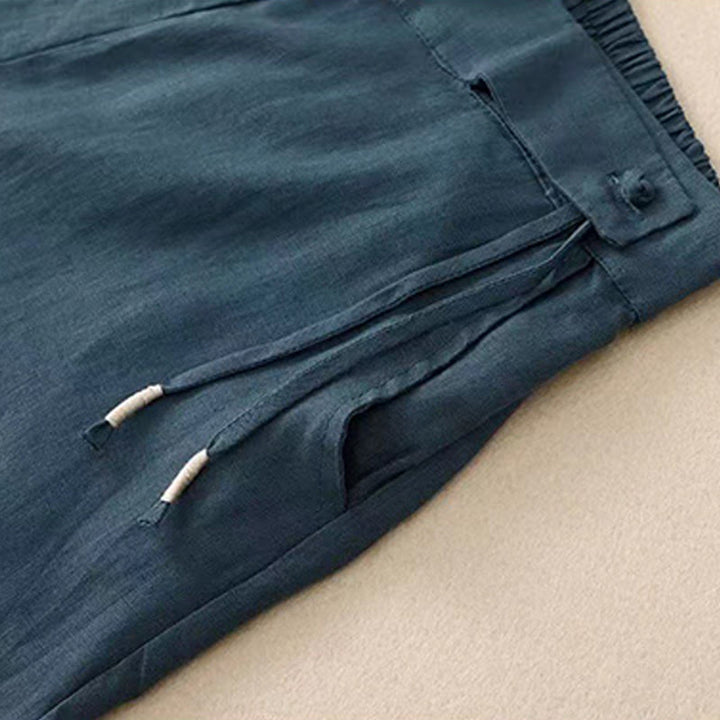 Pantaloni larghi da donna in cotone e lino con tasche, tinta unita, casual, con un bottone , Buddha Stones