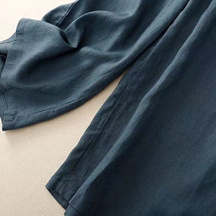 Pantaloni larghi da donna in cotone e lino con tasche, tinta unita, casual, con un bottone , Buddha Stones