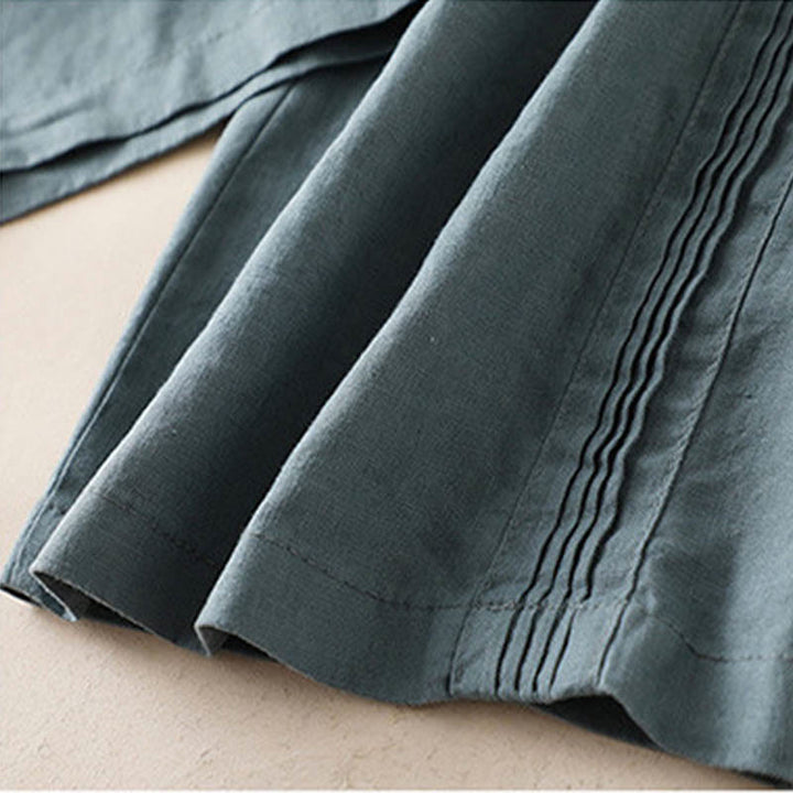 Pantaloni larghi da donna in cotone e lino con tasche, casual, tinta unita, con pieghe laterali , Buddha Stones - image 10