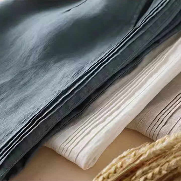 Pantaloni larghi da donna in cotone e lino con tasche, casual, tinta unita, con pieghe laterali , Buddha Stones - image 1