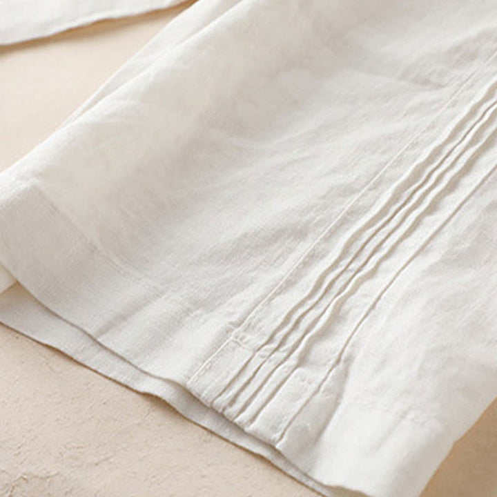 Pantaloni larghi da donna in cotone e lino con tasche, casual, tinta unita, con pieghe laterali , Buddha Stones