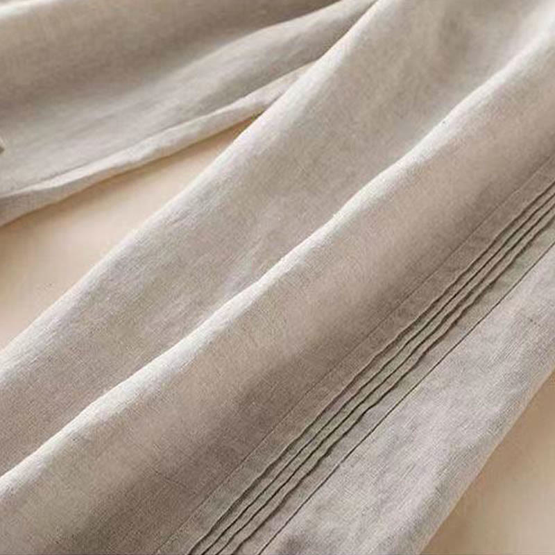 Pantaloni larghi da donna in cotone e lino con tasche, casual, tinta unita, con pieghe laterali , Buddha Stones - image 3