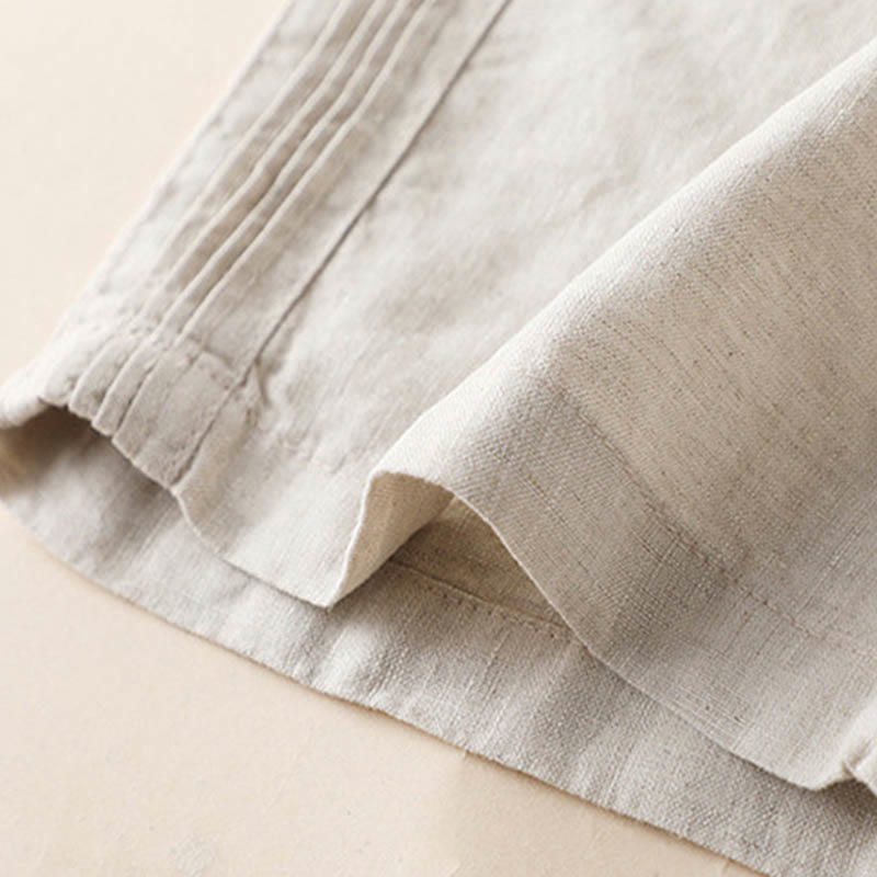 Pantaloni larghi da donna in cotone e lino con tasche, casual, tinta unita, con pieghe laterali , Buddha Stones - image 5