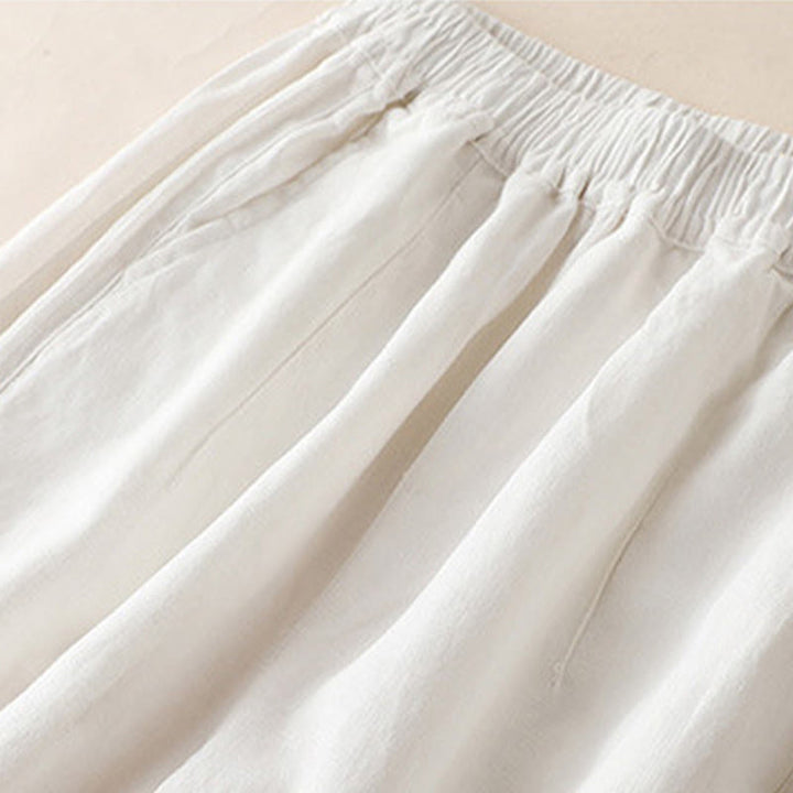 Pantaloni larghi da donna in cotone e lino con tasche, casual, tinta unita, con pieghe laterali , Buddha Stones