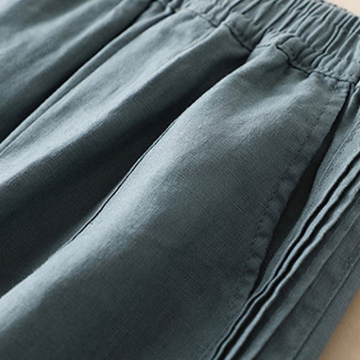 Pantaloni larghi da donna in cotone e lino con tasche, casual, tinta unita, con pieghe laterali , Buddha Stones