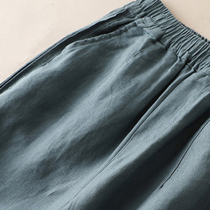 Pantaloni larghi da donna in cotone e lino con tasche, casual, tinta unita, con pieghe laterali , Buddha Stones