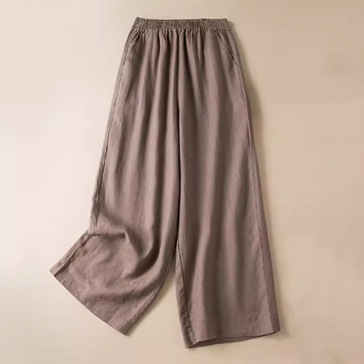 Pantaloni larghi da donna in cotone e lino, casual, tinta unita, con tasche, Buddha Stones