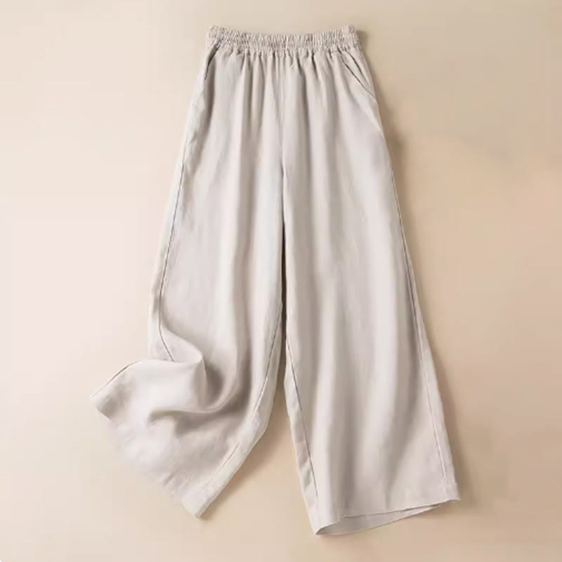 Pantaloni larghi da donna in cotone e lino, casual, tinta unita, con tasche, Buddha Stones
