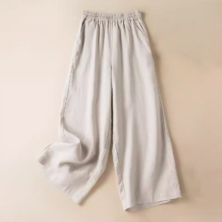 Pantaloni larghi da donna in cotone e lino, casual, tinta unita, con tasche, Buddha Stones