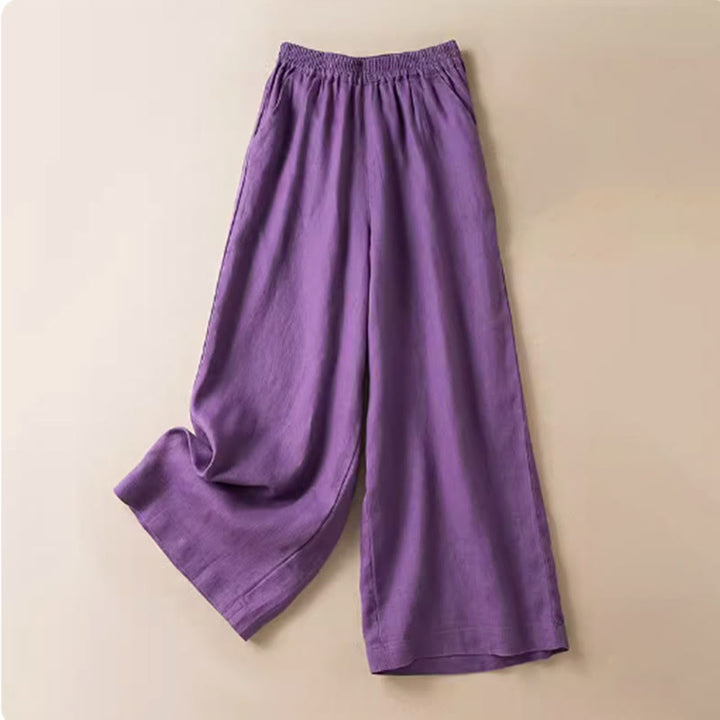Pantaloni larghi da donna in cotone e lino, casual, tinta unita, con tasche, Buddha Stones - Viola - US12, UK/AU16, EU44 (3XL) - image 10