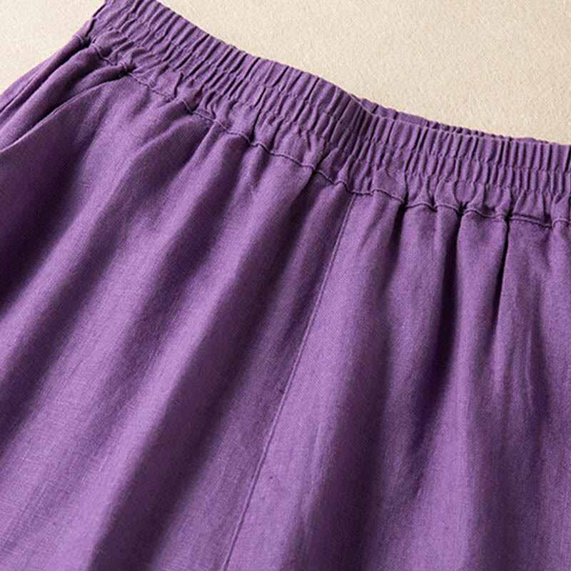 Pantaloni larghi da donna in cotone e lino, casual, tinta unita, con tasche, Buddha Stones - image 11