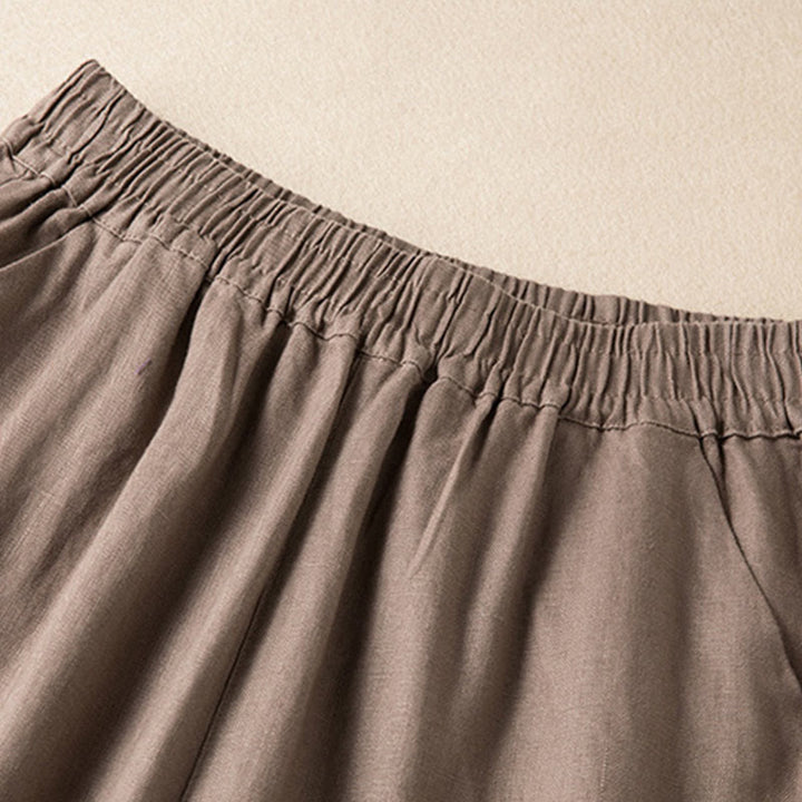 Pantaloni larghi da donna in cotone e lino, casual, tinta unita, con tasche, Buddha Stones