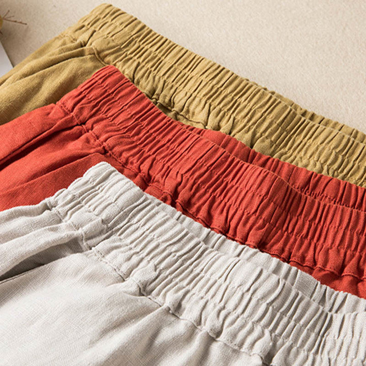 Pantaloni larghi da donna in cotone e lino, casual, tinta unita, con tasche, Buddha Stones