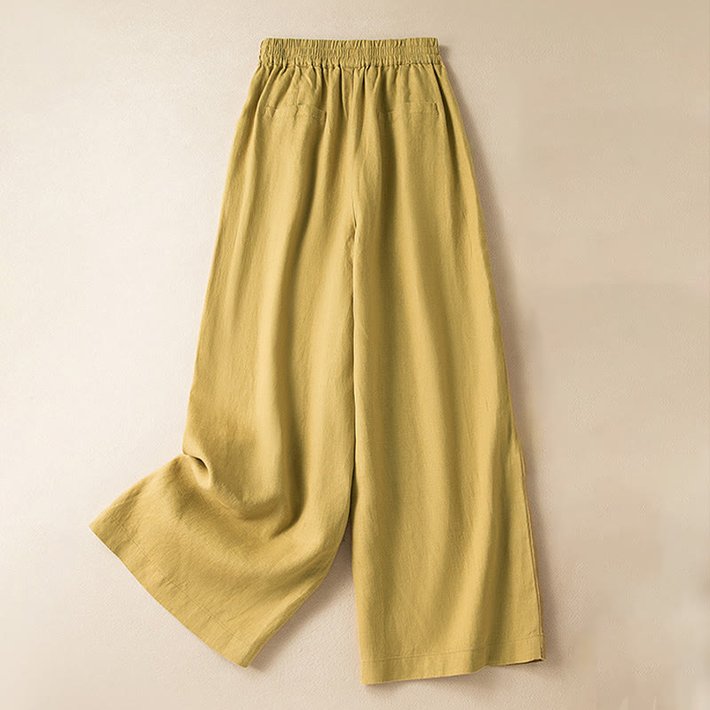 Pantaloni larghi da donna in cotone e lino, casual, tinta unita, con tasche, Buddha Stones