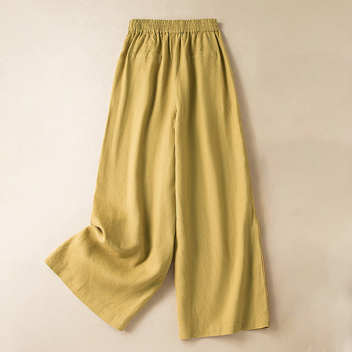 Pantaloni larghi da donna in cotone e lino, casual, tinta unita, con tasche, Buddha Stones