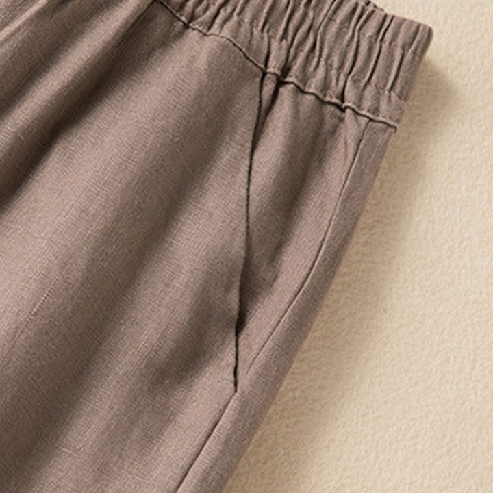 Pantaloni larghi da donna in cotone e lino, casual, tinta unita, con tasche, Buddha Stones