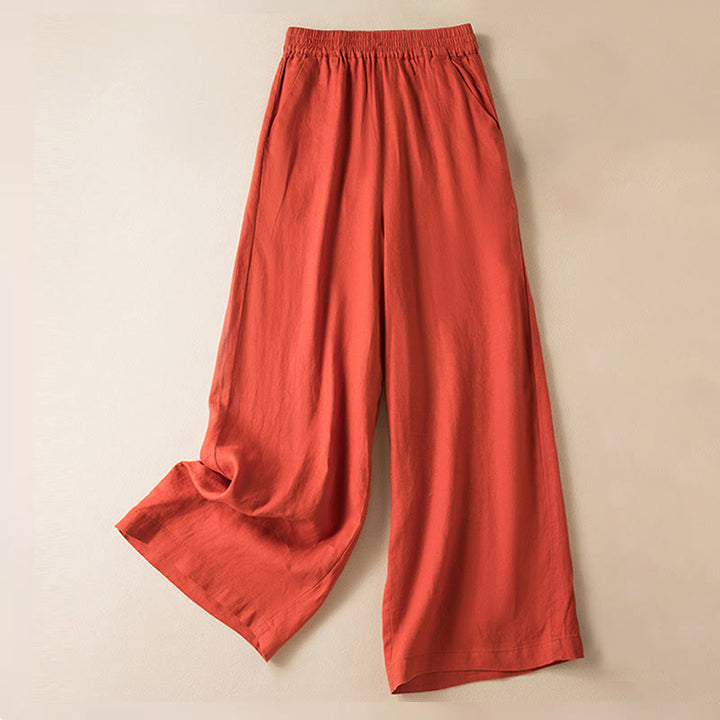 Pantaloni larghi da donna in cotone e lino, casual, tinta unita, con tasche, Buddha Stones