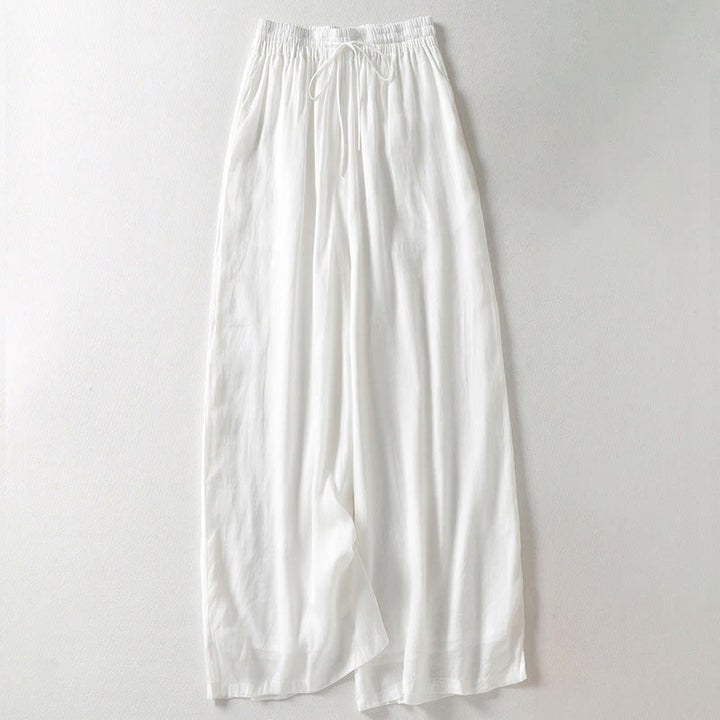 Pantaloni larghi da donna in cotone e lino con lacci tinta unita Buddha Stones