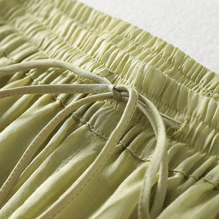 Pantaloni larghi da donna in cotone e lino con lacci tinta unita Buddha Stones