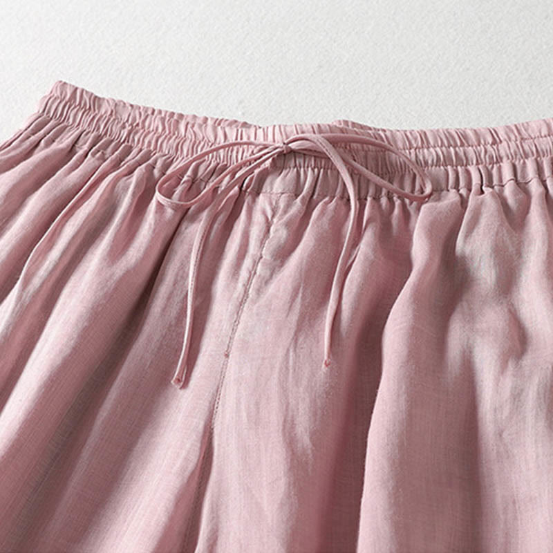Pantaloni larghi da donna in cotone e lino con lacci tinta unita Buddha Stones