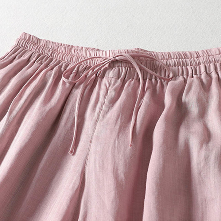 Pantaloni larghi da donna in cotone e lino con lacci tinta unita Buddha Stones