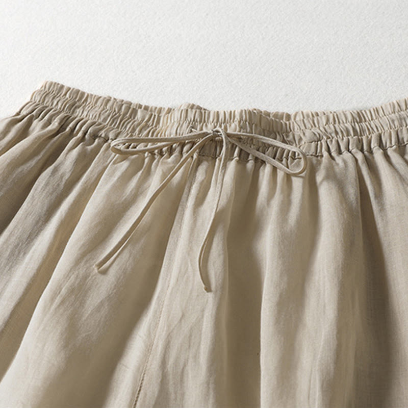Pantaloni larghi da donna in cotone e lino con lacci tinta unita Buddha Stones