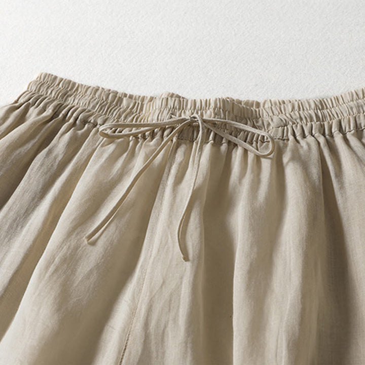 Pantaloni larghi da donna in cotone e lino con lacci tinta unita Buddha Stones