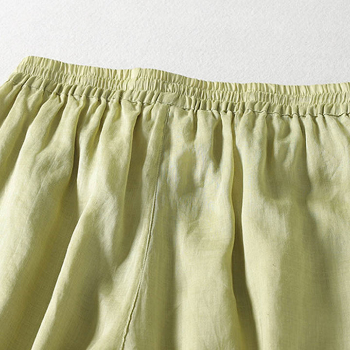 Pantaloni larghi da donna in cotone e lino con lacci tinta unita Buddha Stones