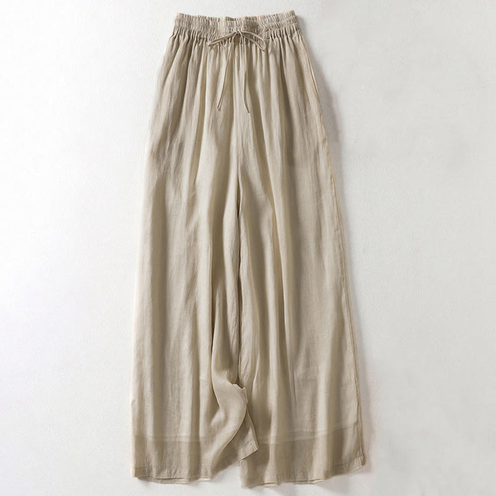 Pantaloni larghi da donna in cotone e lino con lacci tinta unita Buddha Stones