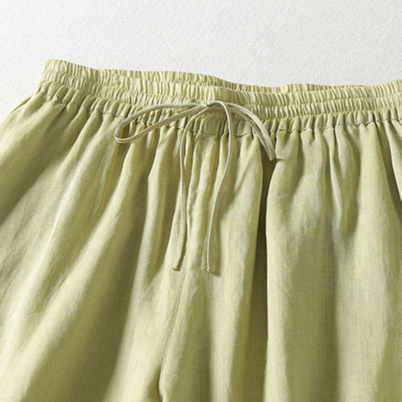 Pantaloni larghi da donna in cotone e lino con lacci tinta unita Buddha Stones