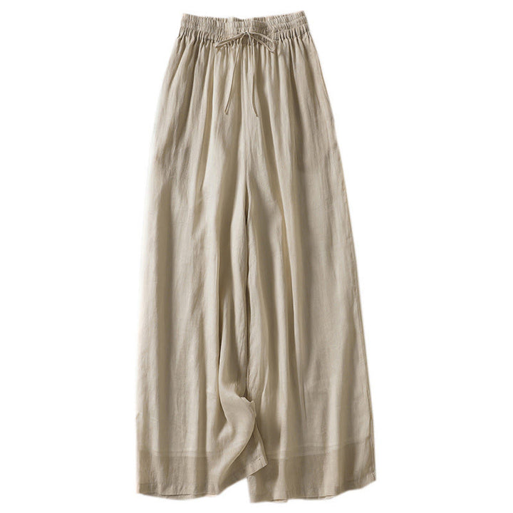 Pantaloni larghi da donna in cotone e lino con lacci tinta unita Buddha Stones