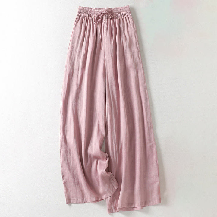 Pantaloni larghi da donna in cotone e lino con lacci tinta unita Buddha Stones