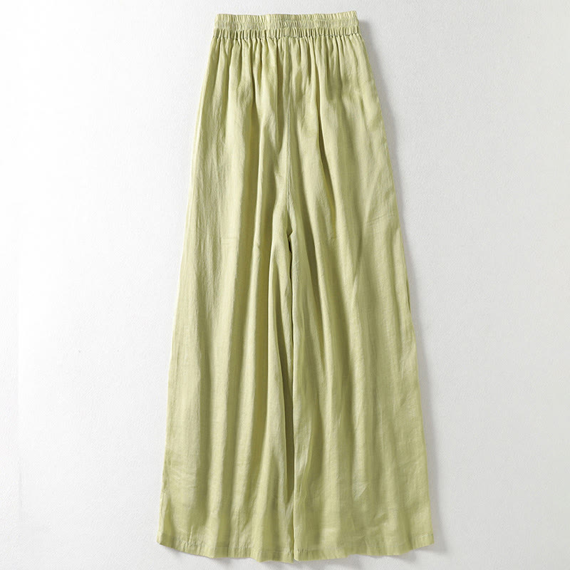 Pantaloni larghi da donna in cotone e lino con lacci tinta unita Buddha Stones