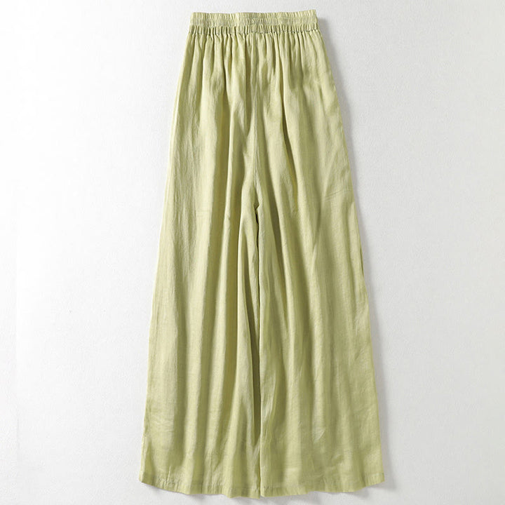 Pantaloni larghi da donna in cotone e lino con lacci tinta unita Buddha Stones
