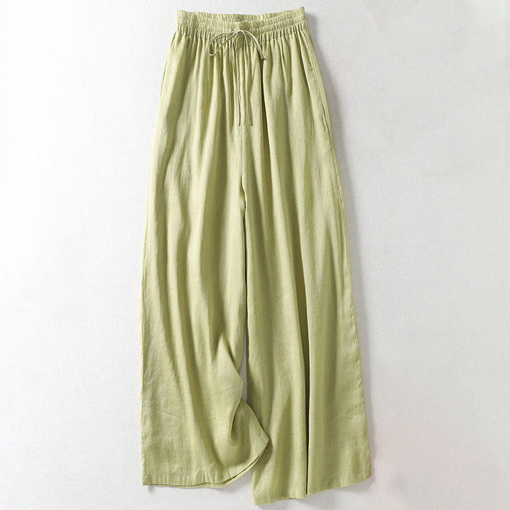 Pantaloni larghi da donna in cotone e lino con lacci tinta unita Buddha Stones