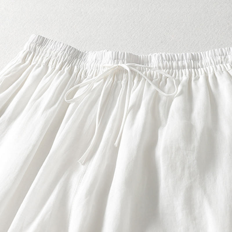 Pantaloni larghi da donna in cotone e lino con lacci tinta unita Buddha Stones