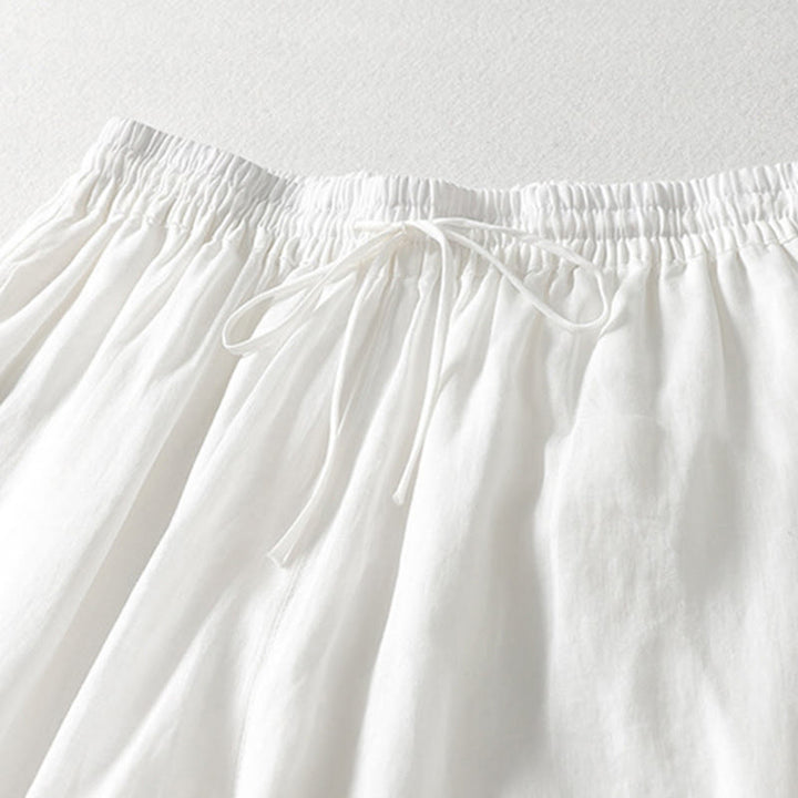 Pantaloni larghi da donna in cotone e lino con lacci tinta unita Buddha Stones