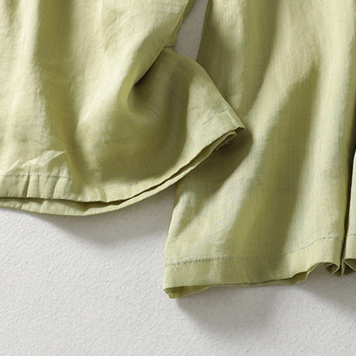 Pantaloni larghi da donna in cotone e lino con lacci tinta unita Buddha Stones