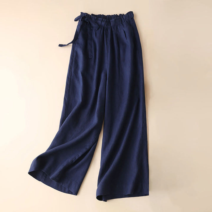 Pantaloni larghi da donna in cotone e lino con lacci, casual e tinta unita , Buddha Stones