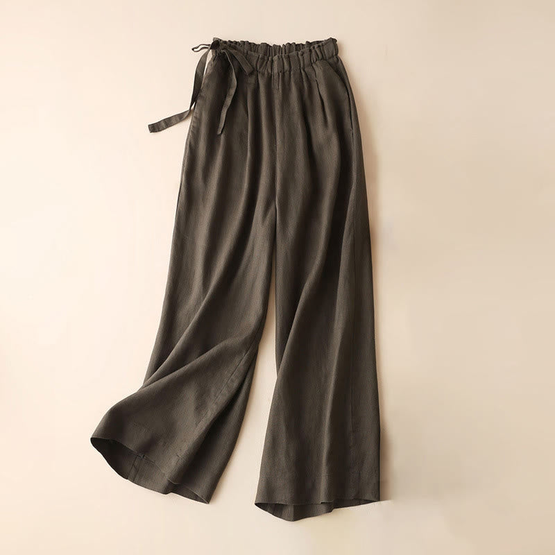 Pantaloni larghi da donna in cotone e lino con lacci, casual e tinta unita , Buddha Stones - Verde oliva scuro - US12, UK/AU16, EU44 (3XL) - image 26