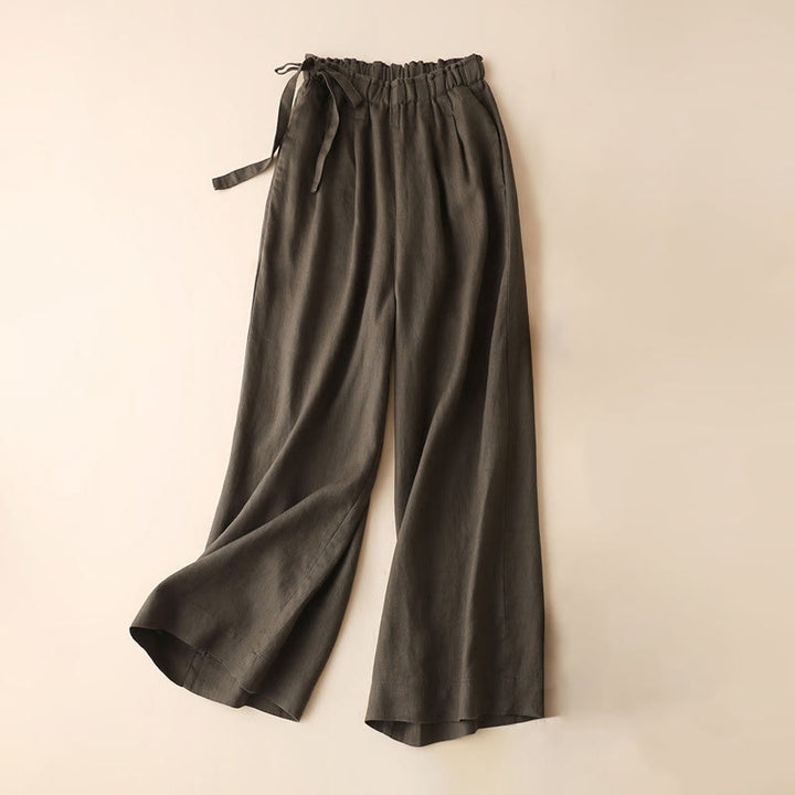Pantaloni larghi da donna in cotone e lino con lacci, casual e tinta unita , Buddha Stones - Verde oliva scuro - US12, UK/AU16, EU44 (3XL) - image 26